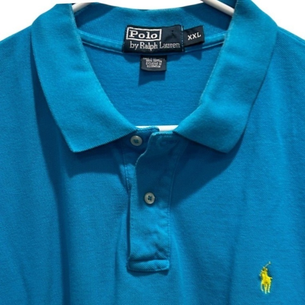 Polo‎ Ralph Lauren Polo Shirt XXL Men's Turquoise Blue Yellow Pony Short Sleeve